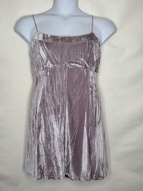 Purple Crushed Velour Babydoll Mini Dress XL Spaghetti Strap Stretch Retro Vibe